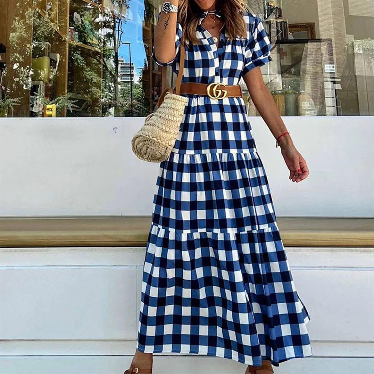 BOHO PLAID DRESS_CWDMD1522