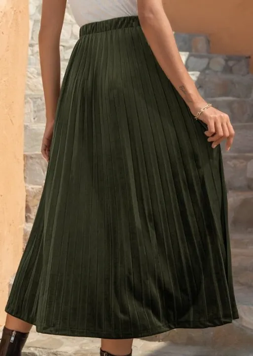 Boho Pleated long Skirt Solid Color