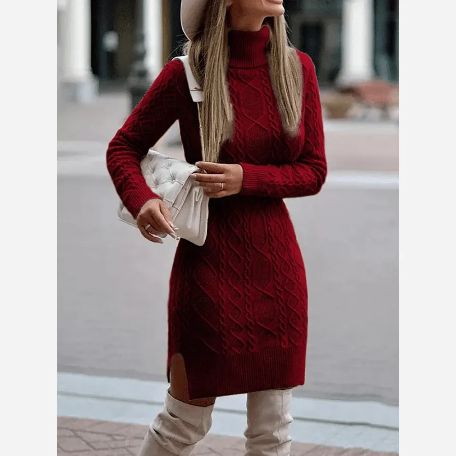 Boho Turtleneck Knit Sweater Dress