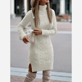 Boho Turtleneck Knit Sweater Dress