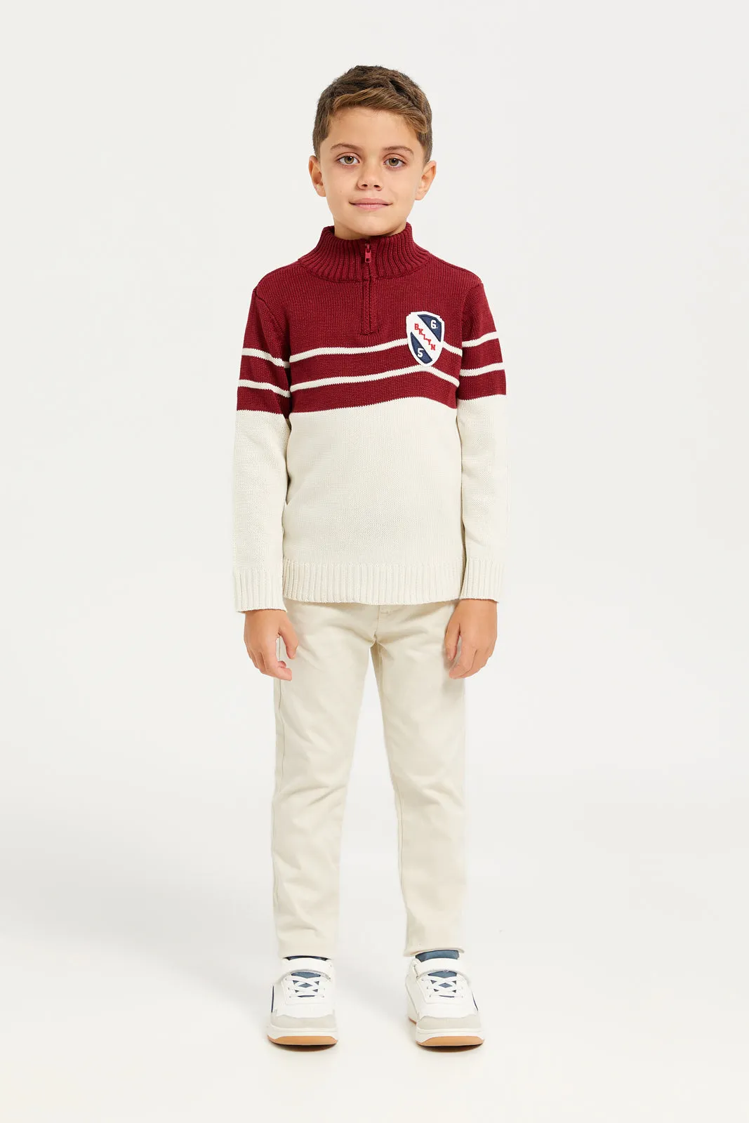 Boys Brown High-Neck Sweater