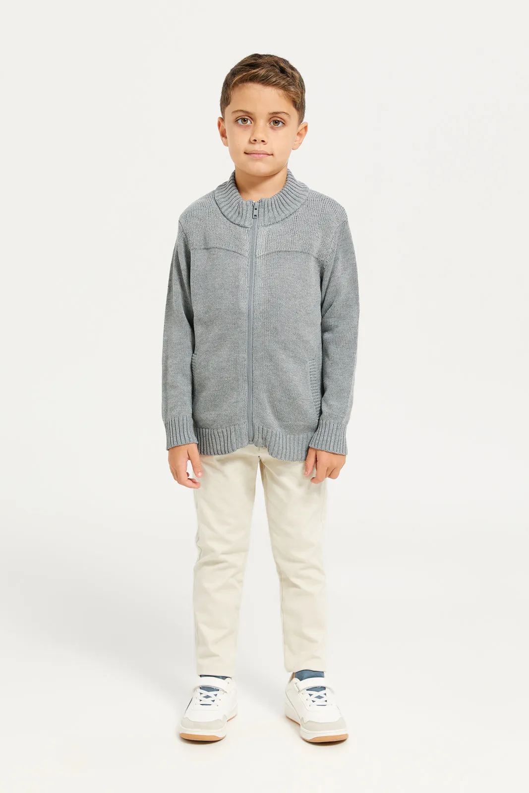 Boys Grey Solid Sweater