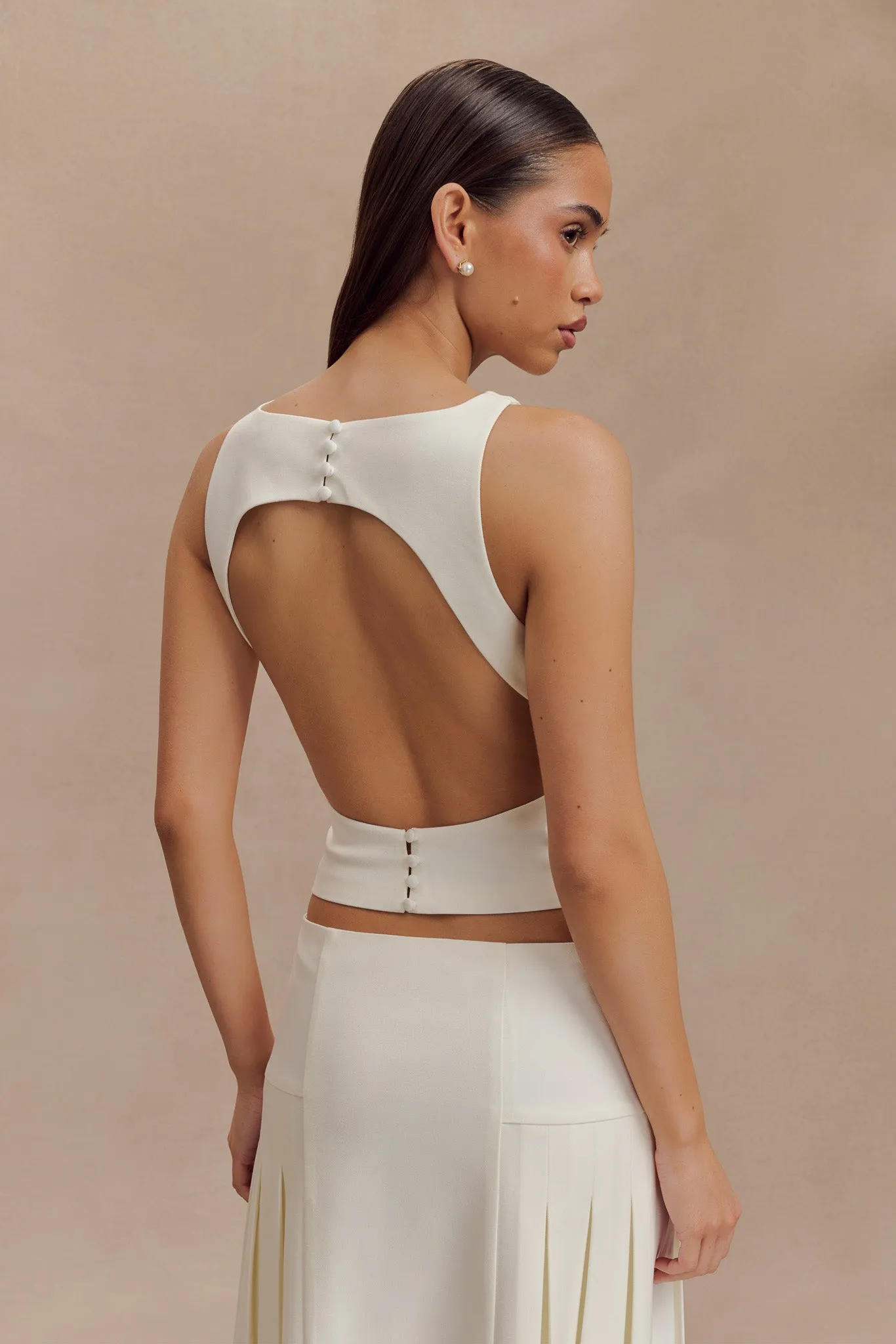 Brigette Boat Neck Longline Top - Ivory