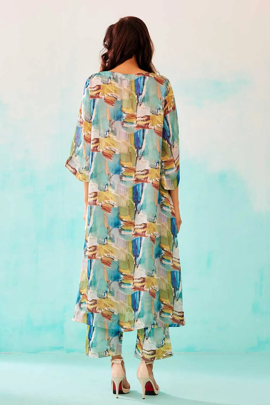 Brushstroke Print A-Line Tunic Dress & Pant Set