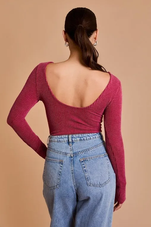 Burgundy Scoop Back Bodysuit