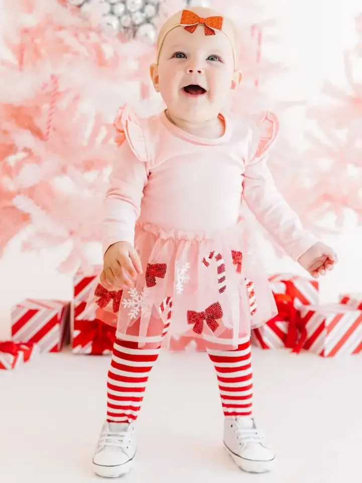 Candy Cane Cutie Christmas Long Sleeve Tutu Bodysuit