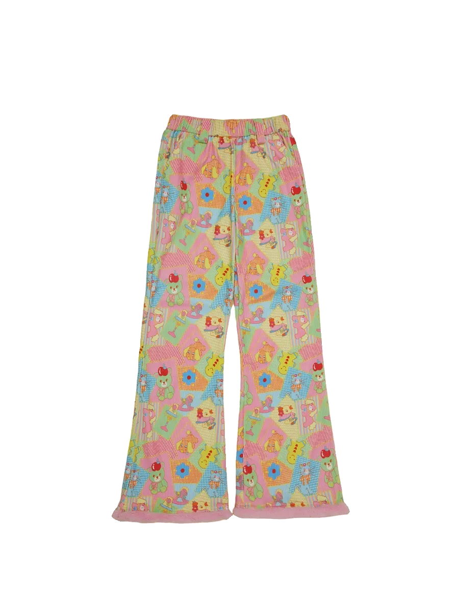 Cartoon Print Corduroy Casual Pants