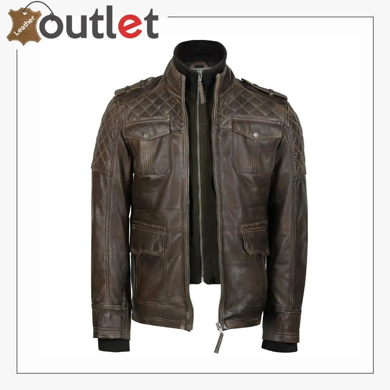 Classic Style Genuine Mens Motorcycle Leather Ridding Jacket