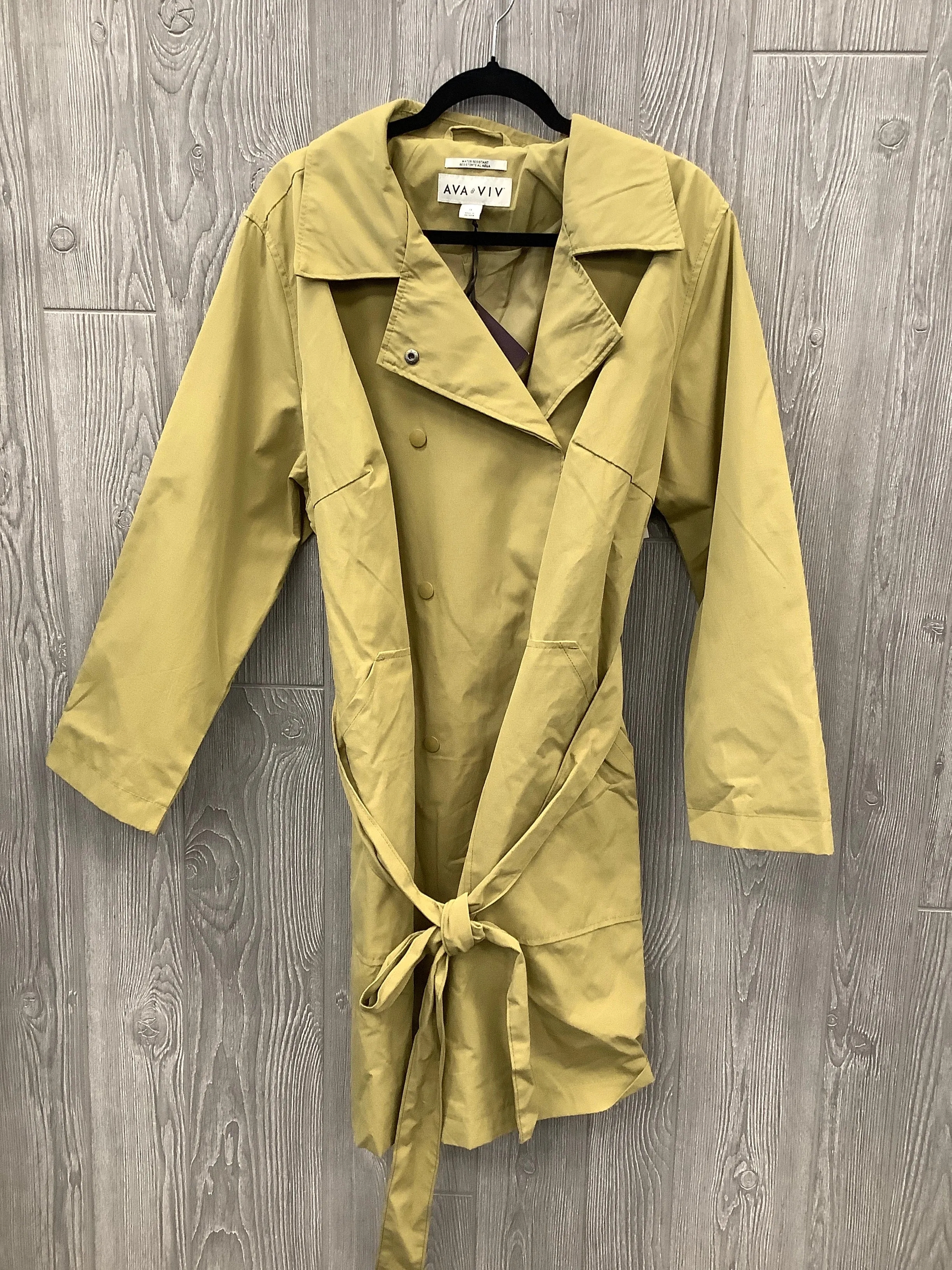 Coat Trench Coat By Ava & Viv In Green, Size: 1x