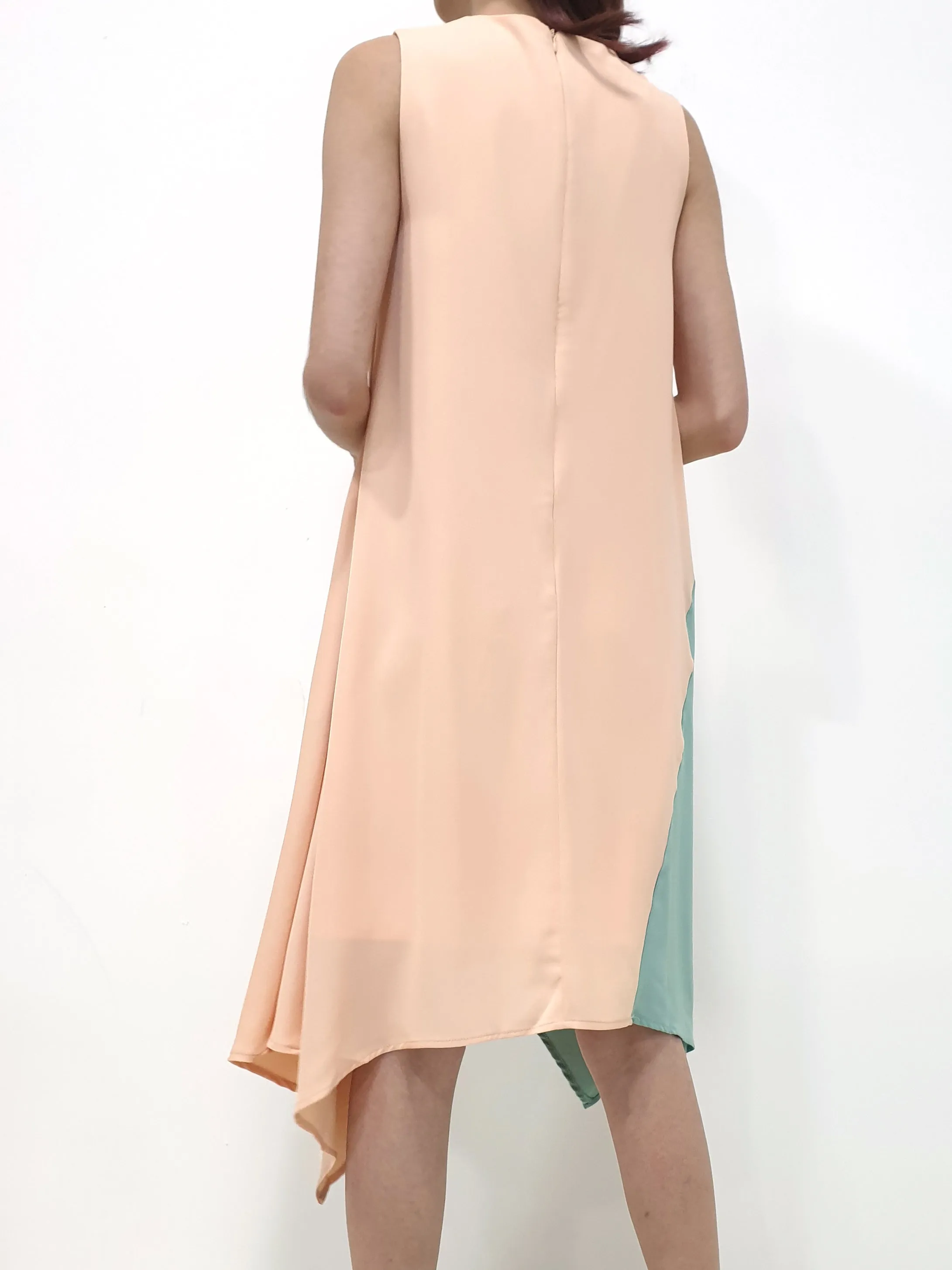 Colourblock Handkerchief Swing Dress - Peach (Non-returnable)