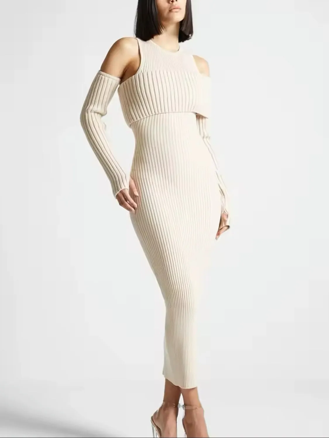 Contrast Knit Bodycon Dress