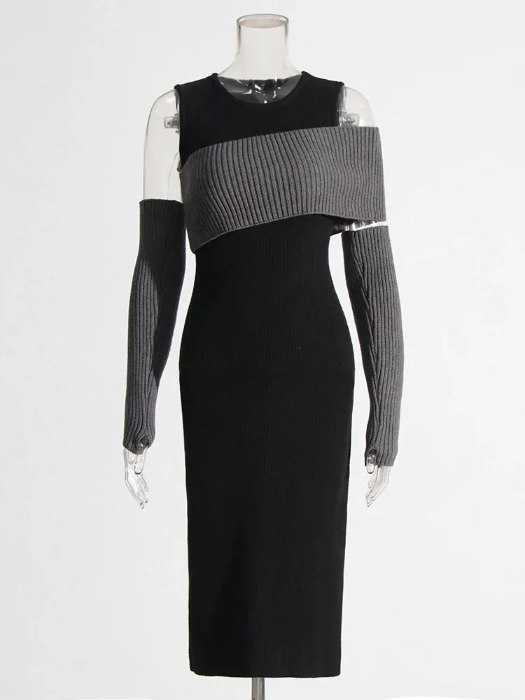 Contrast Knit Bodycon Dress