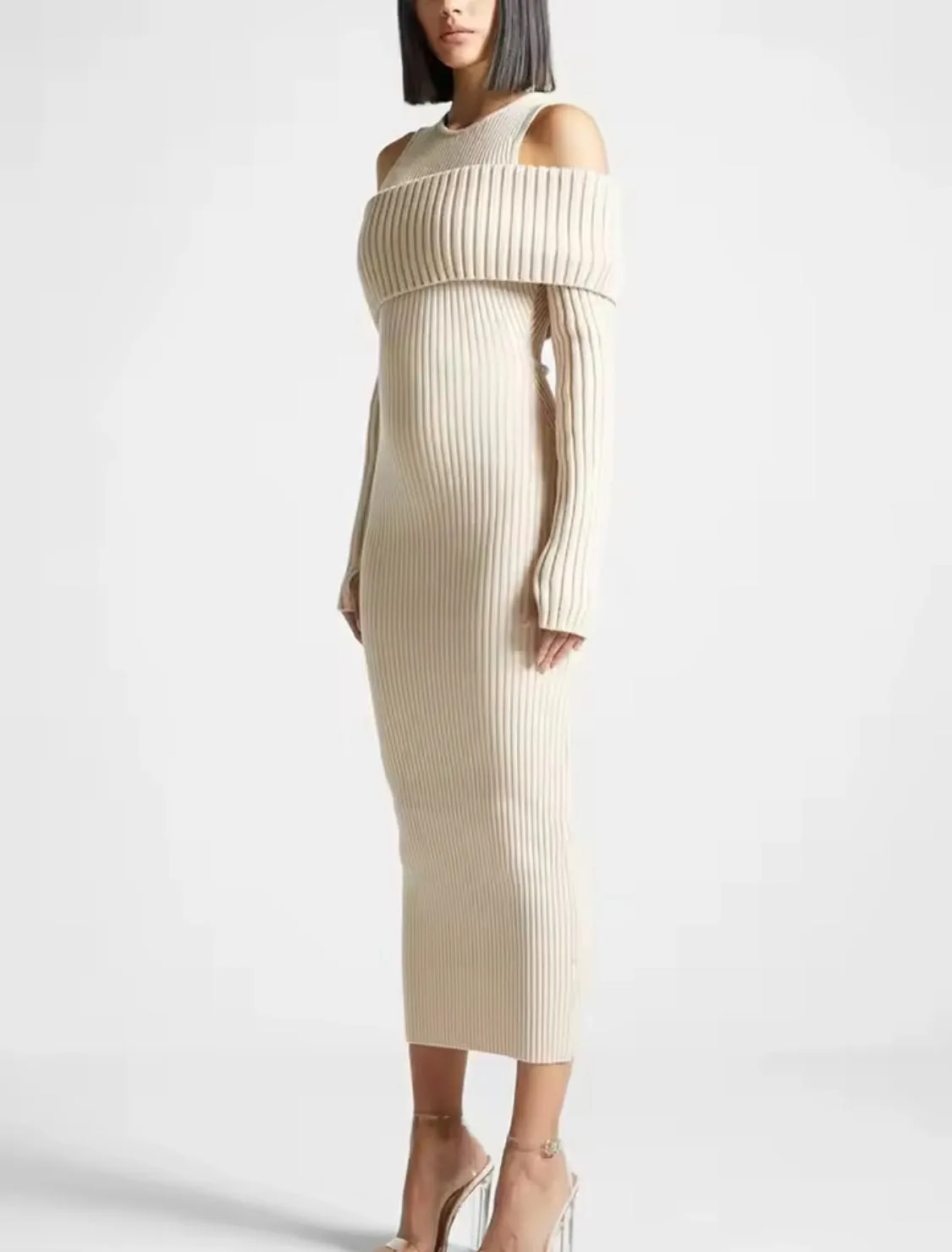 Contrast Knit Bodycon Dress