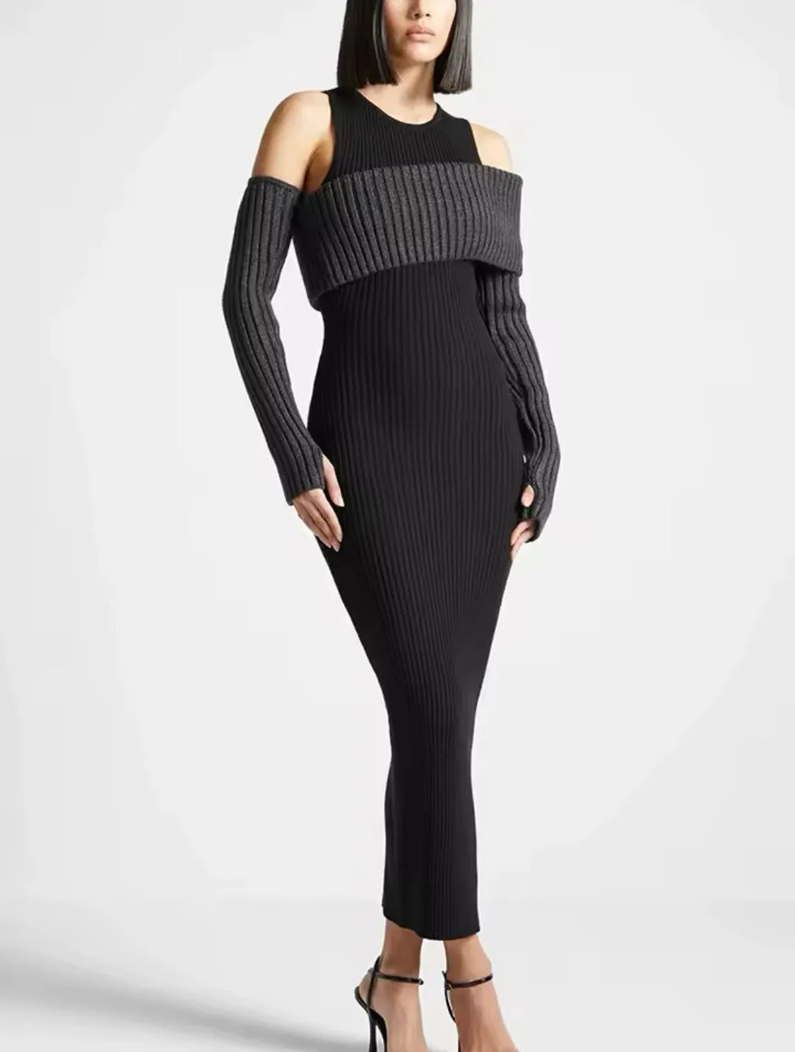 Contrast Knit Bodycon Dress