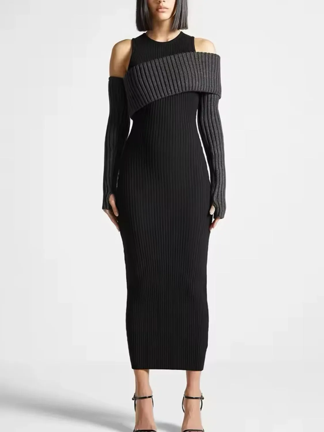 Contrast Knit Bodycon Dress