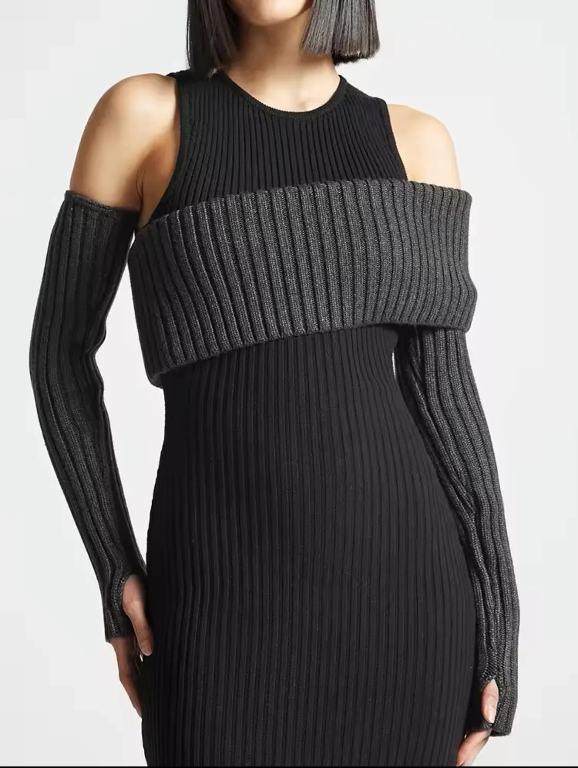 Contrast Knit Bodycon Dress