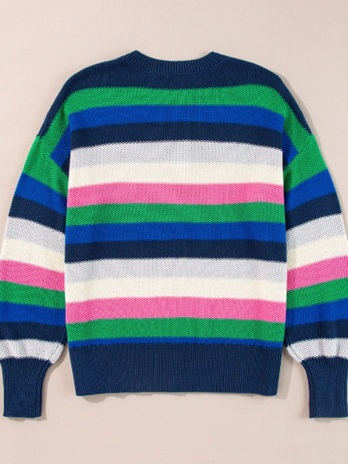 Contrast Striped Round Neck Long Sleeve Sweater