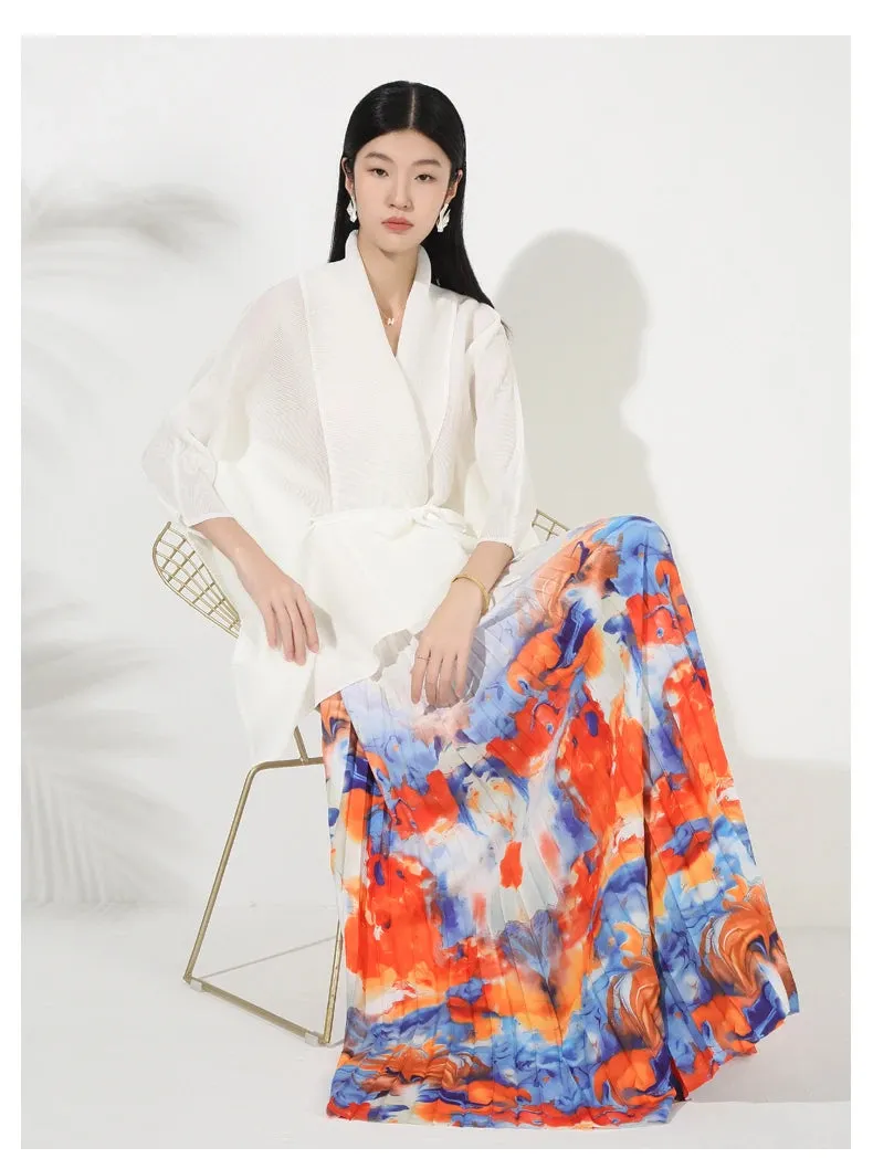 Couture Plissé Pleated Cardigan & Maxi Skirt