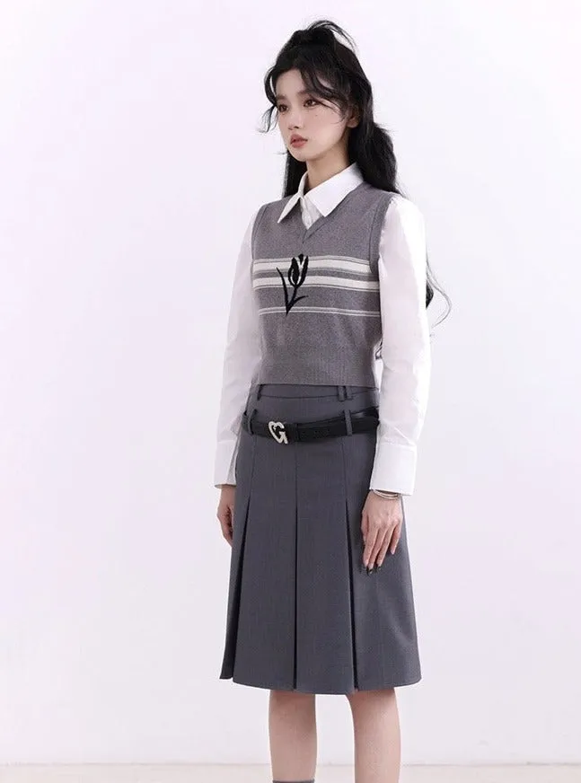 Cropped Statement Shirt, Skirt & Vest Set