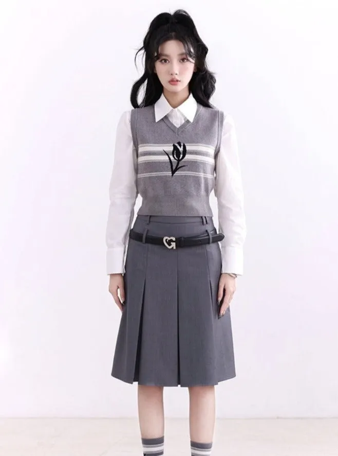 Cropped Statement Shirt, Skirt & Vest Set