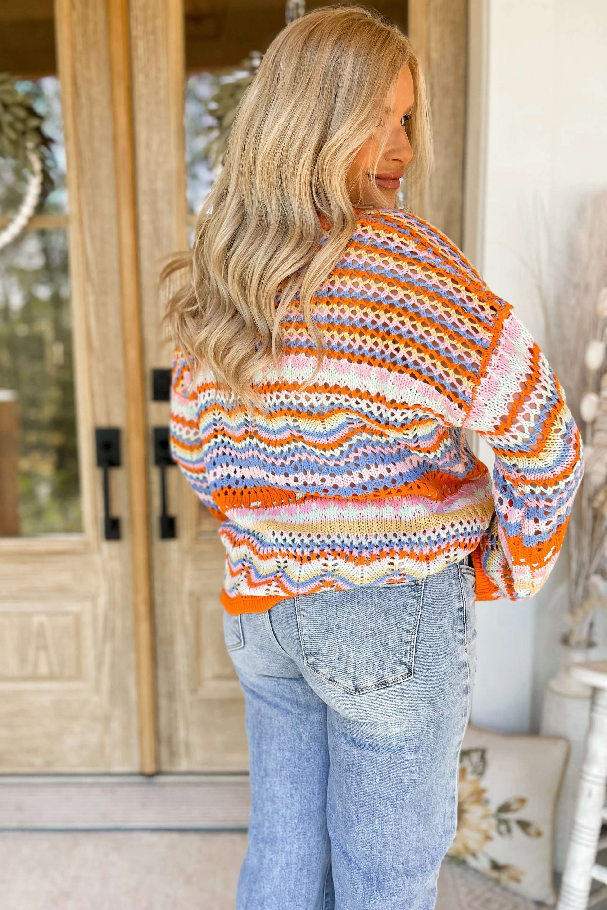 Crow Multi Color Long Sleeve Pointelle Stripe Sweater  *FINAL SALE*