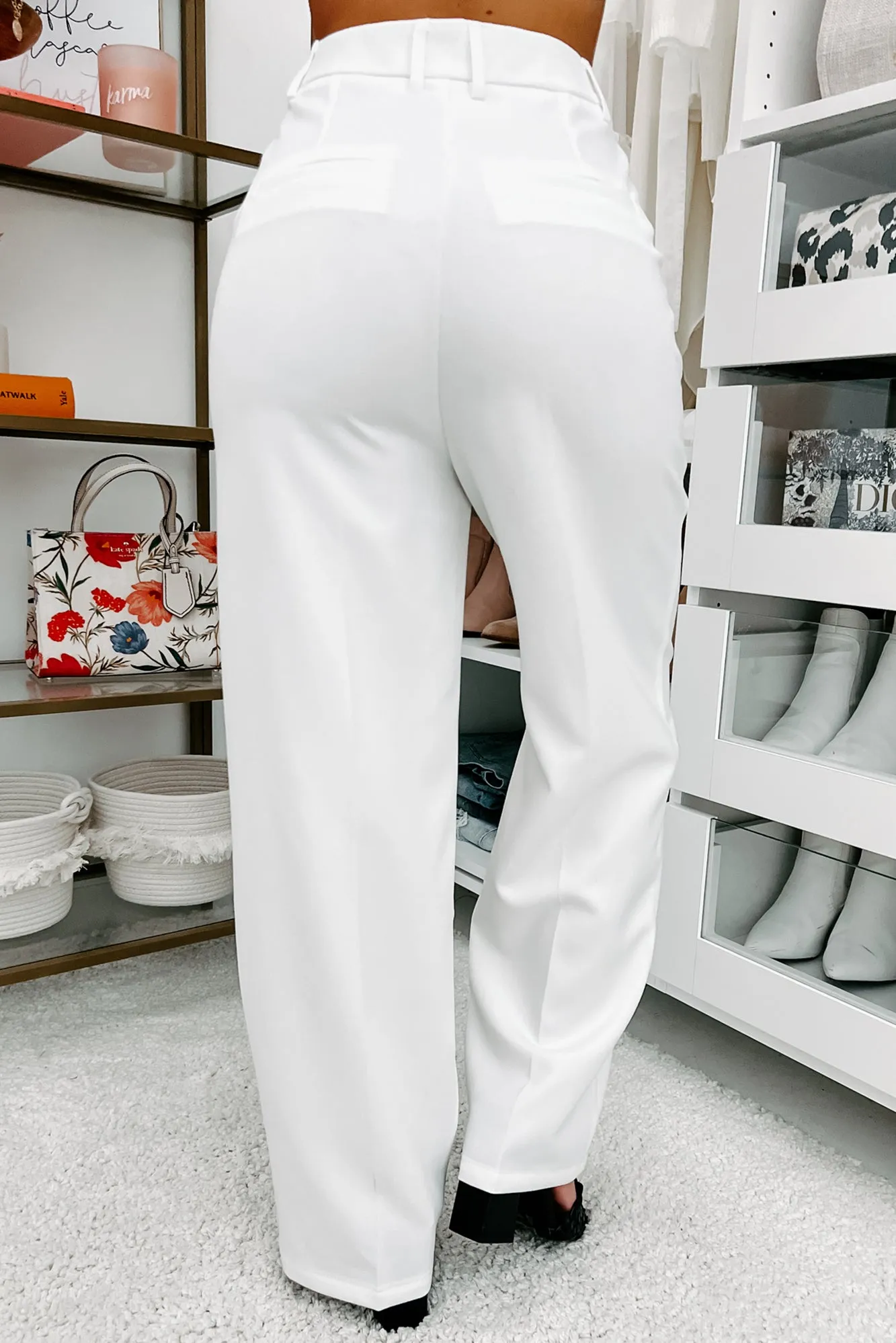 Crunching Numbers High Waisted Straight Leg Pants (White)