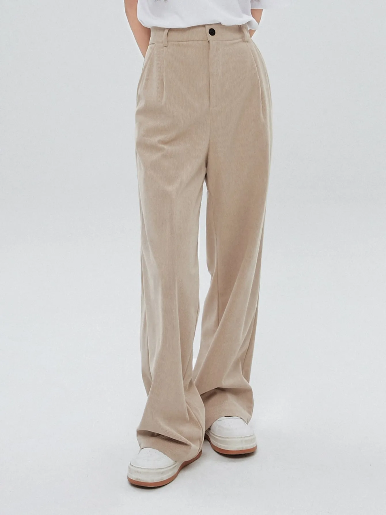 DAZY High Waist Plicated Detail Corduroy Pants