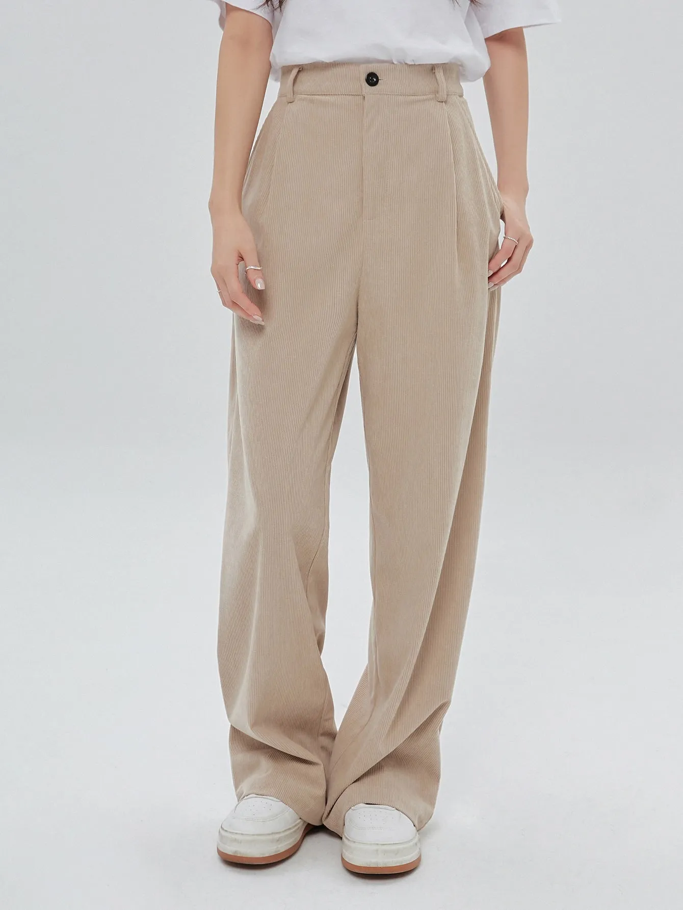 DAZY High Waist Plicated Detail Corduroy Pants