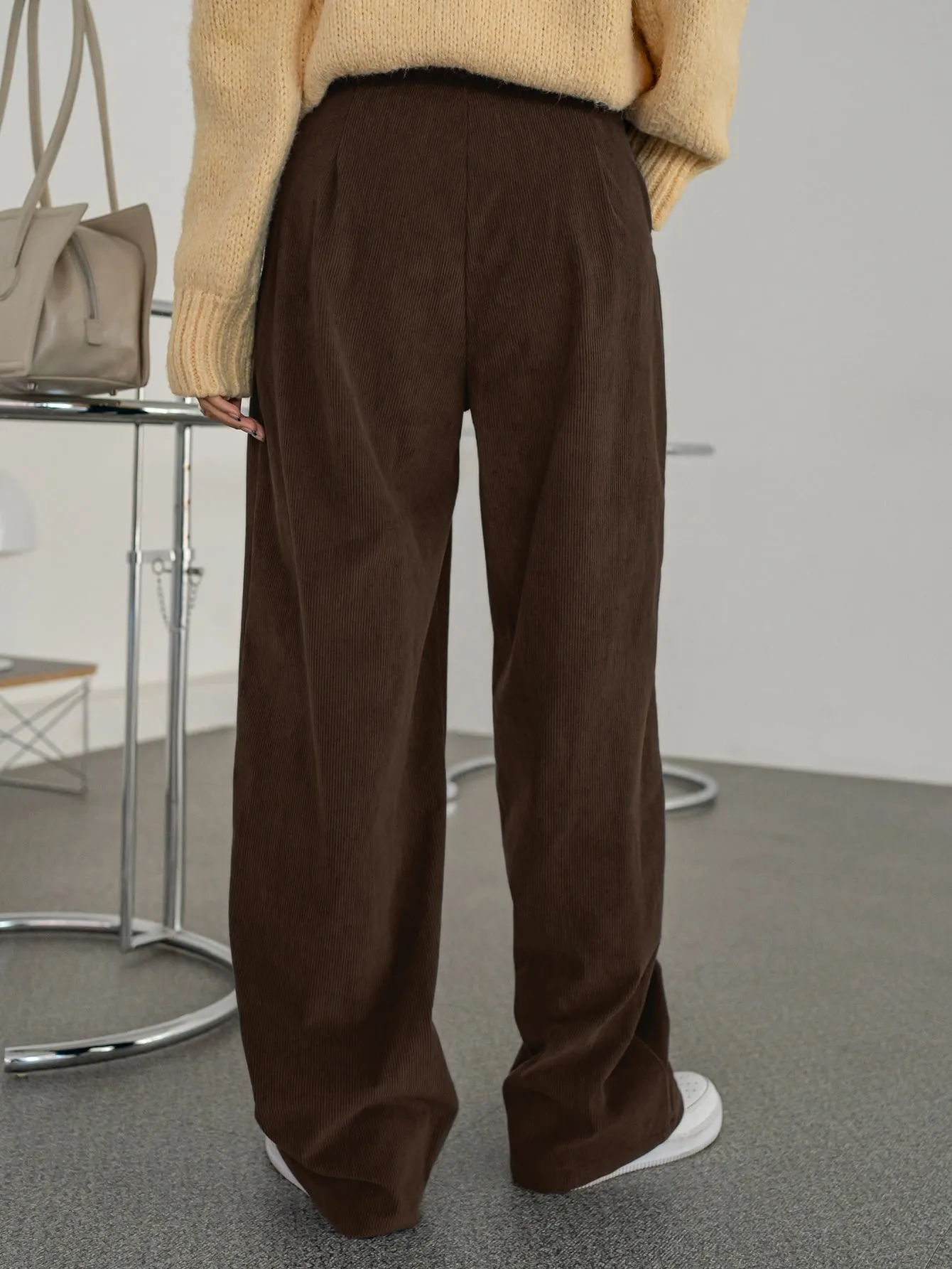 DAZY High Waist Plicated Detail Corduroy Pants