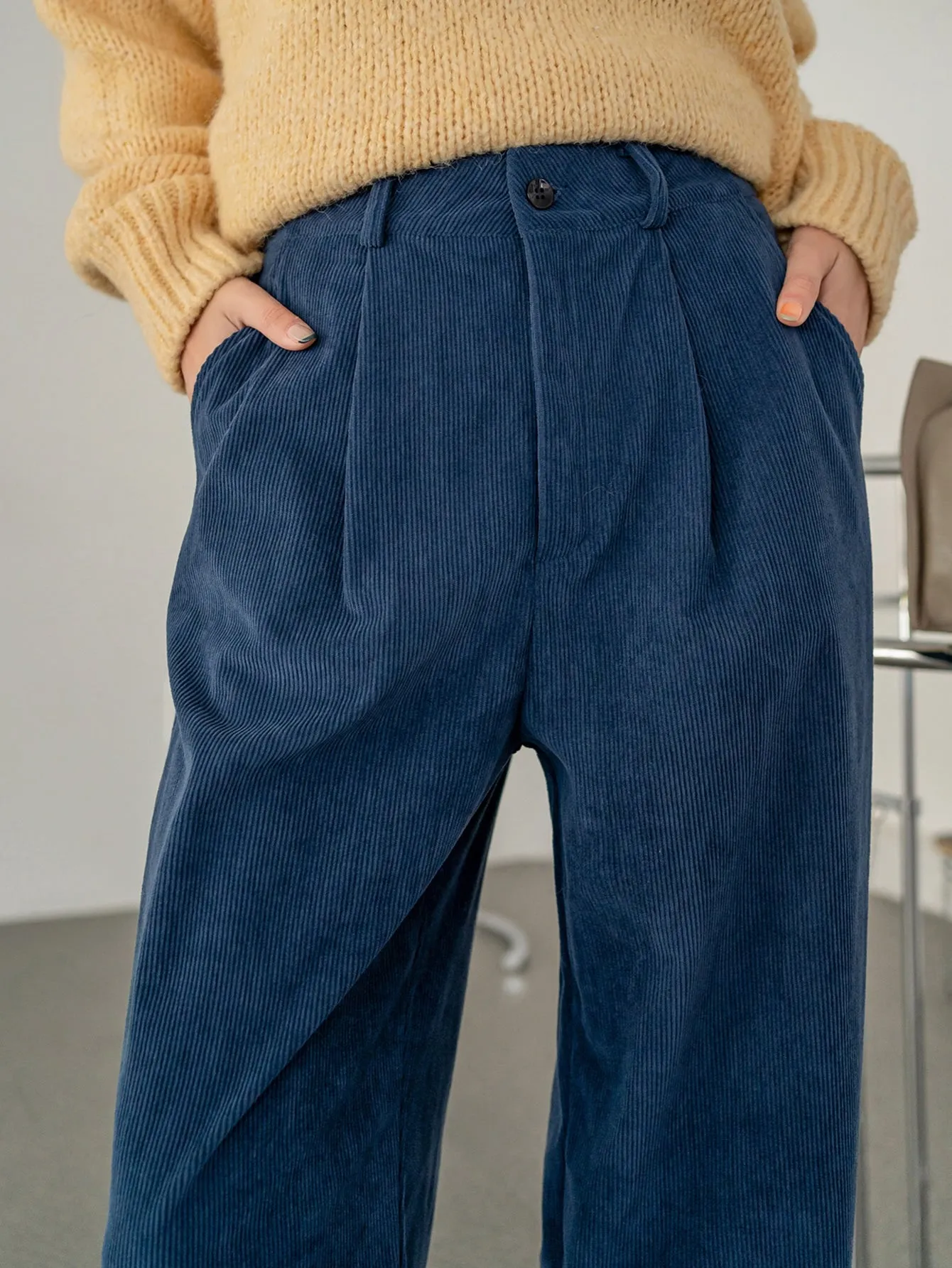 DAZY High Waist Plicated Detail Corduroy Pants