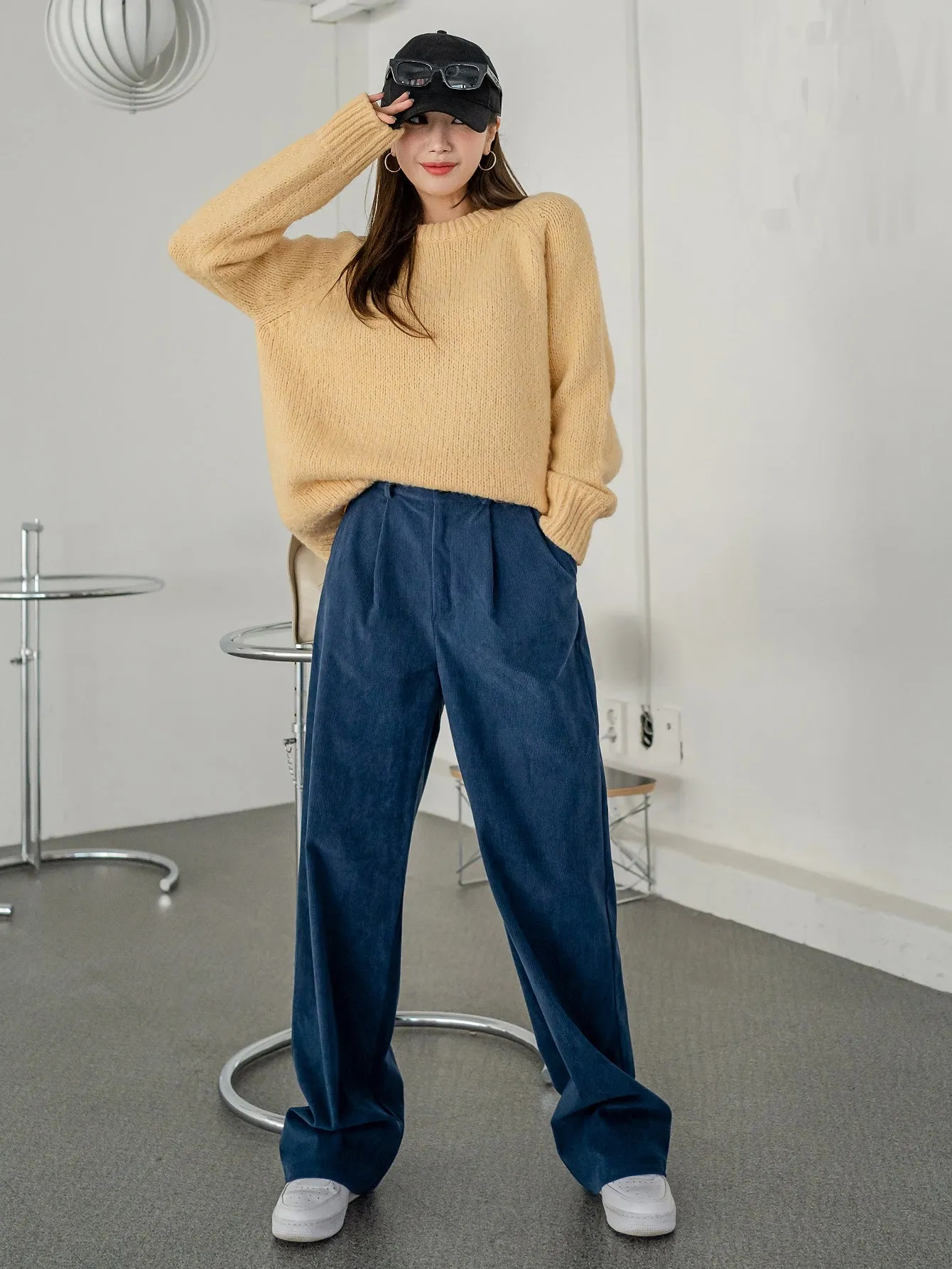 DAZY High Waist Plicated Detail Corduroy Pants