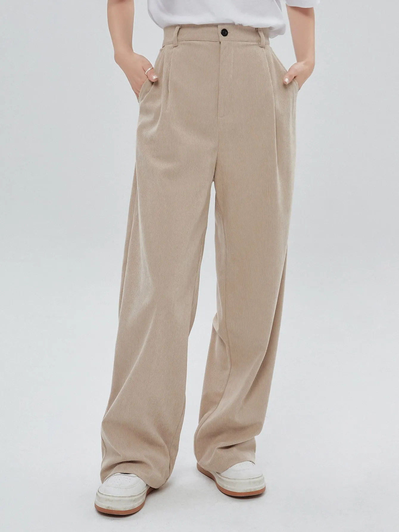 DAZY High Waist Plicated Detail Corduroy Pants