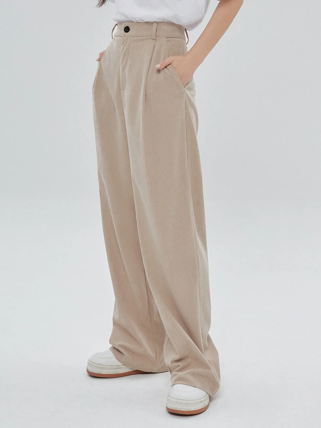 DAZY High Waist Plicated Detail Corduroy Pants