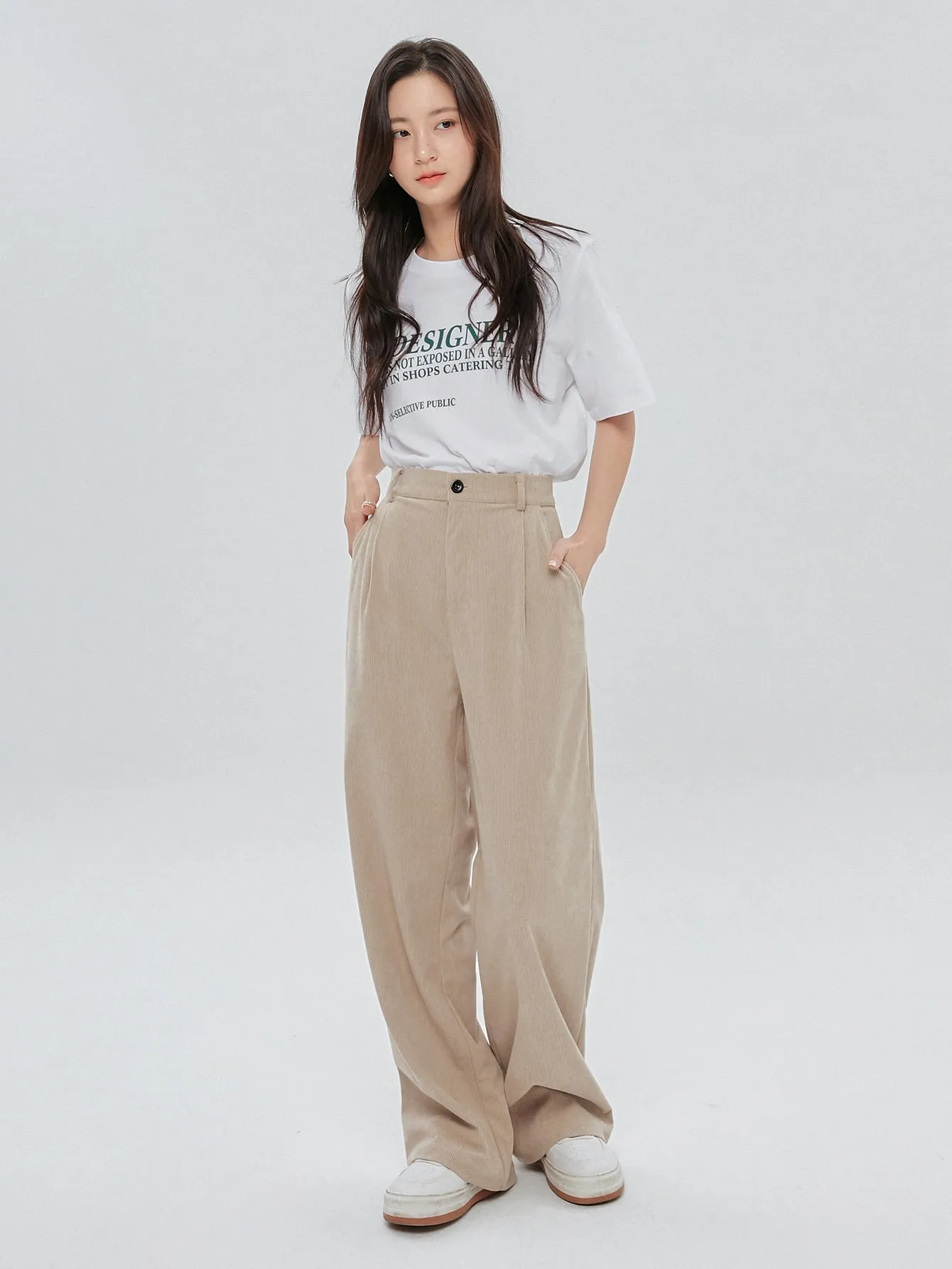 DAZY High Waist Plicated Detail Corduroy Pants