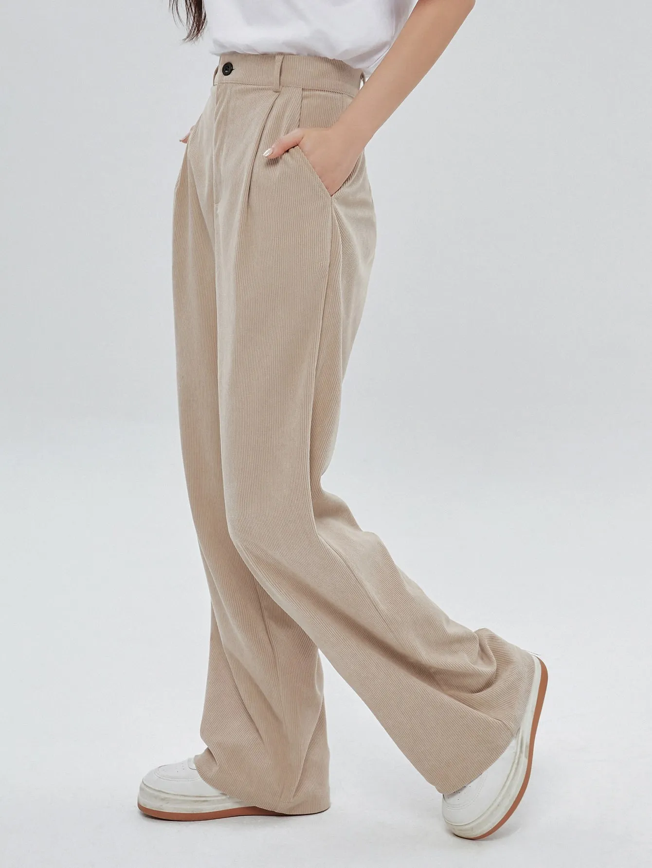 DAZY High Waist Plicated Detail Corduroy Pants