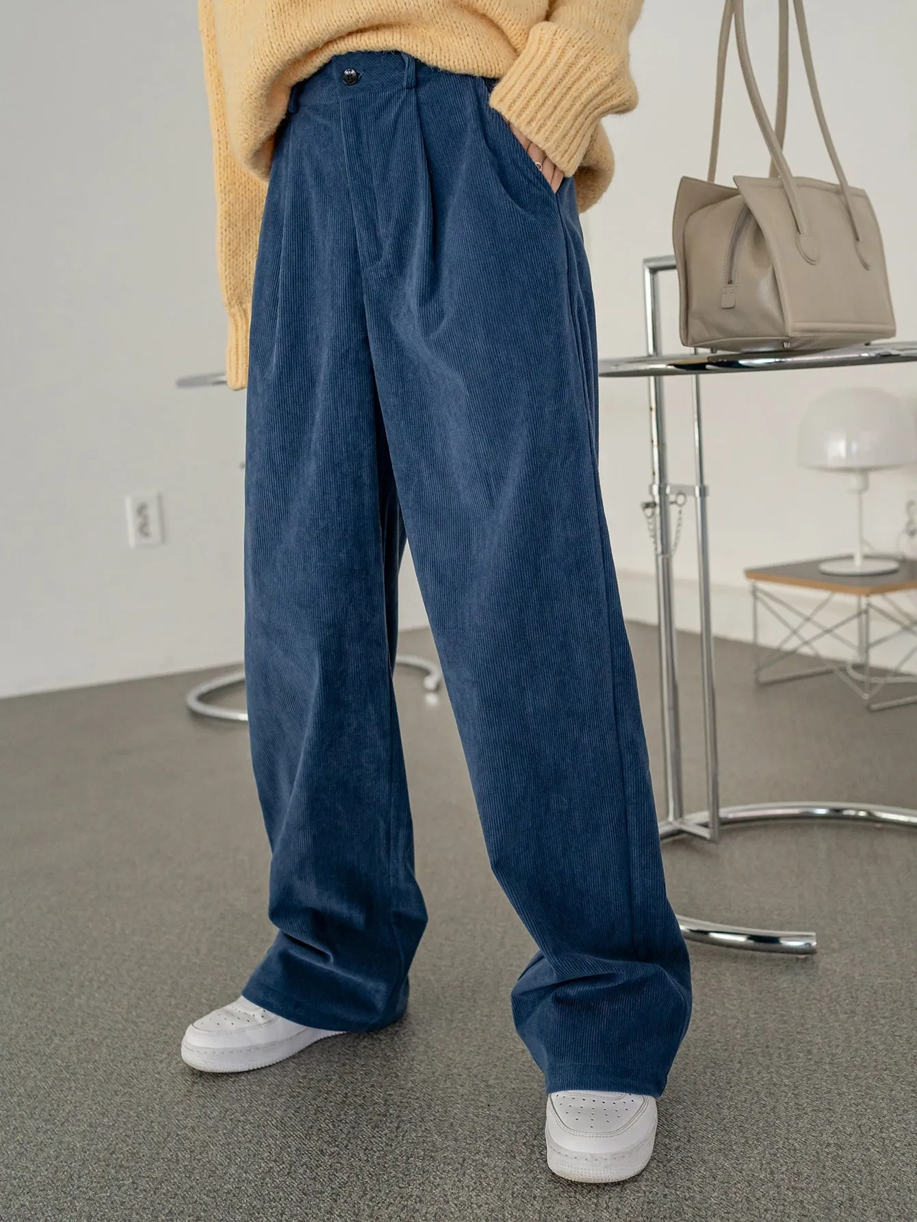 DAZY High Waist Plicated Detail Corduroy Pants