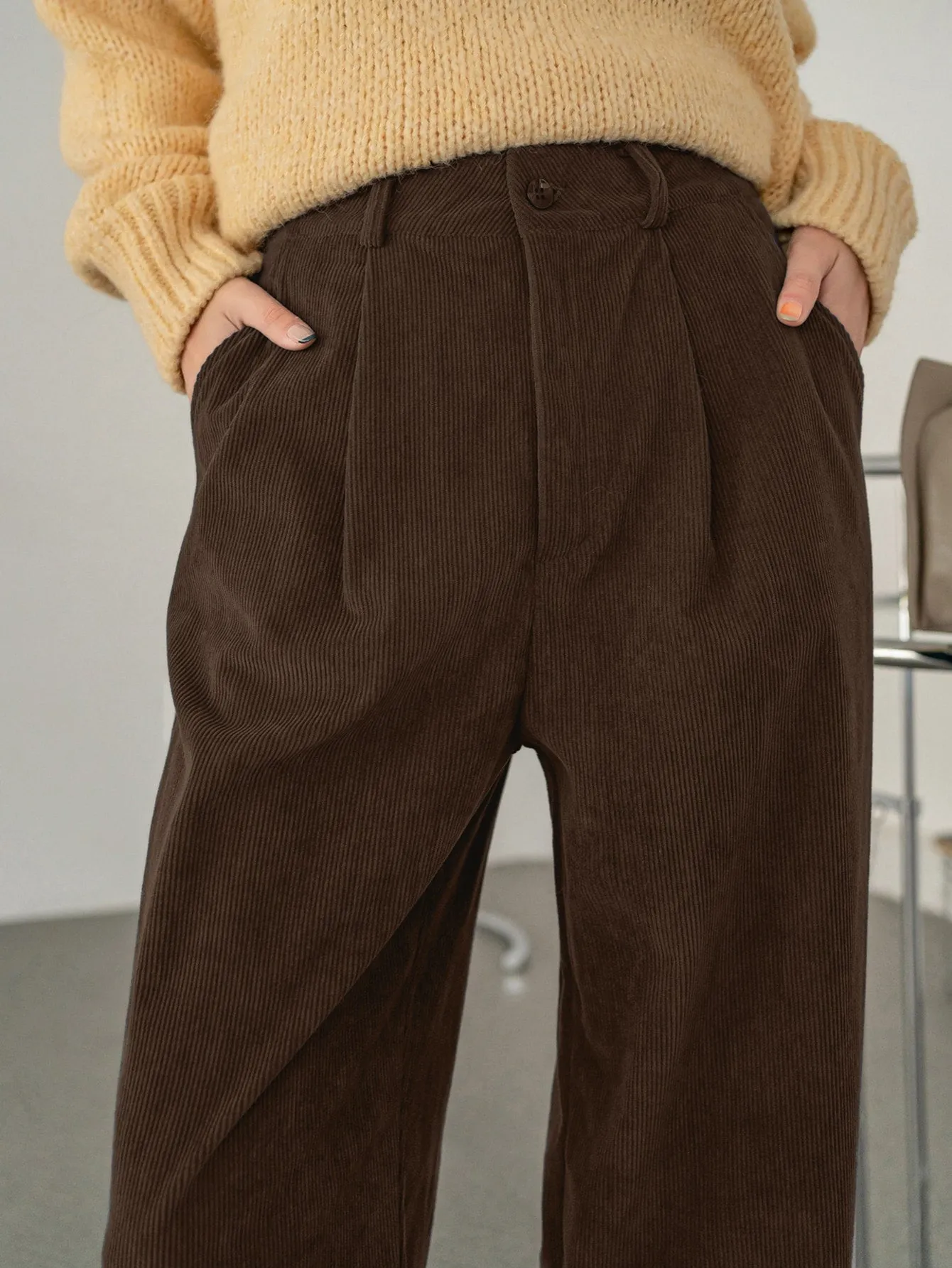 DAZY High Waist Plicated Detail Corduroy Pants