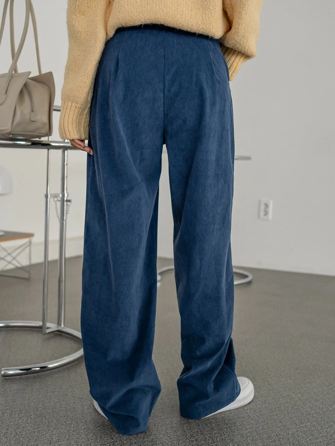 DAZY High Waist Plicated Detail Corduroy Pants