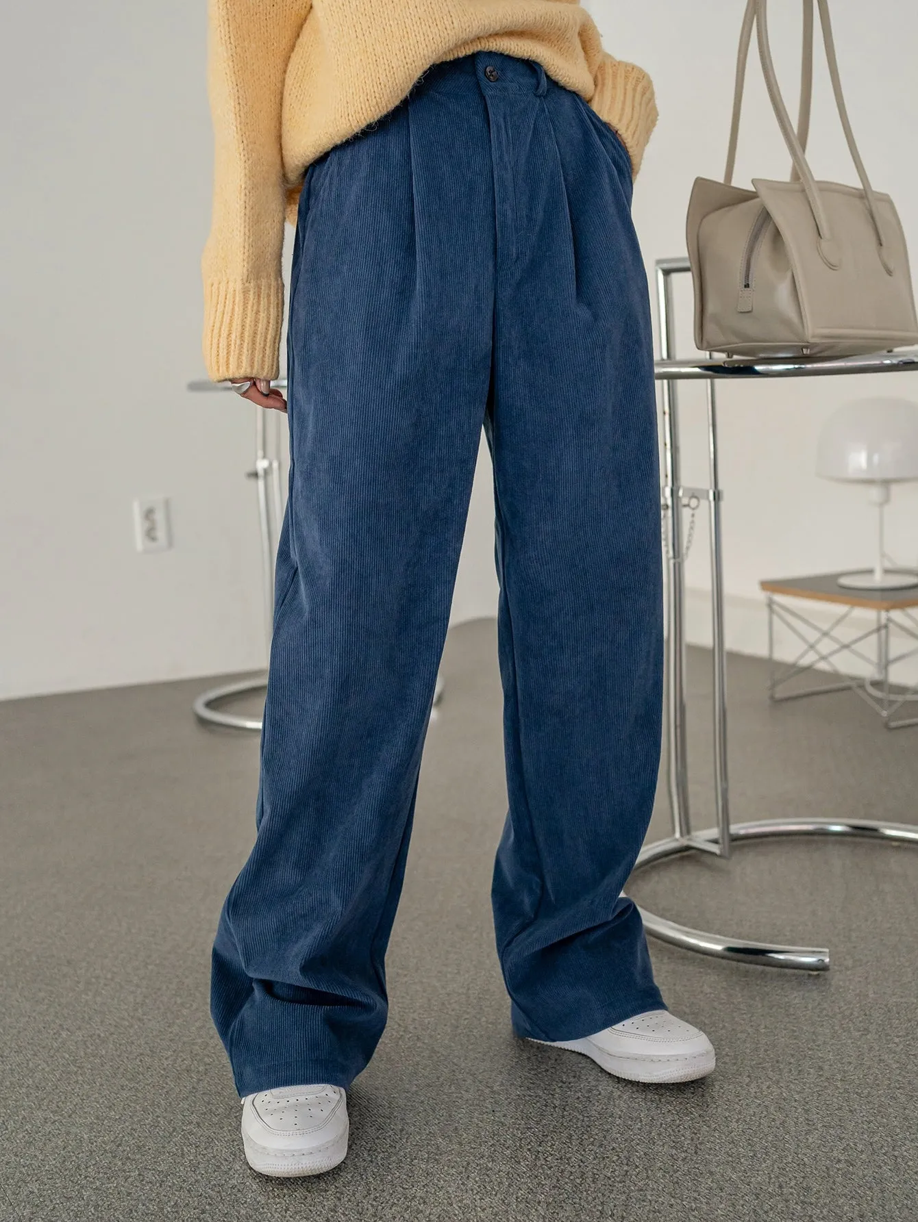 DAZY High Waist Plicated Detail Corduroy Pants