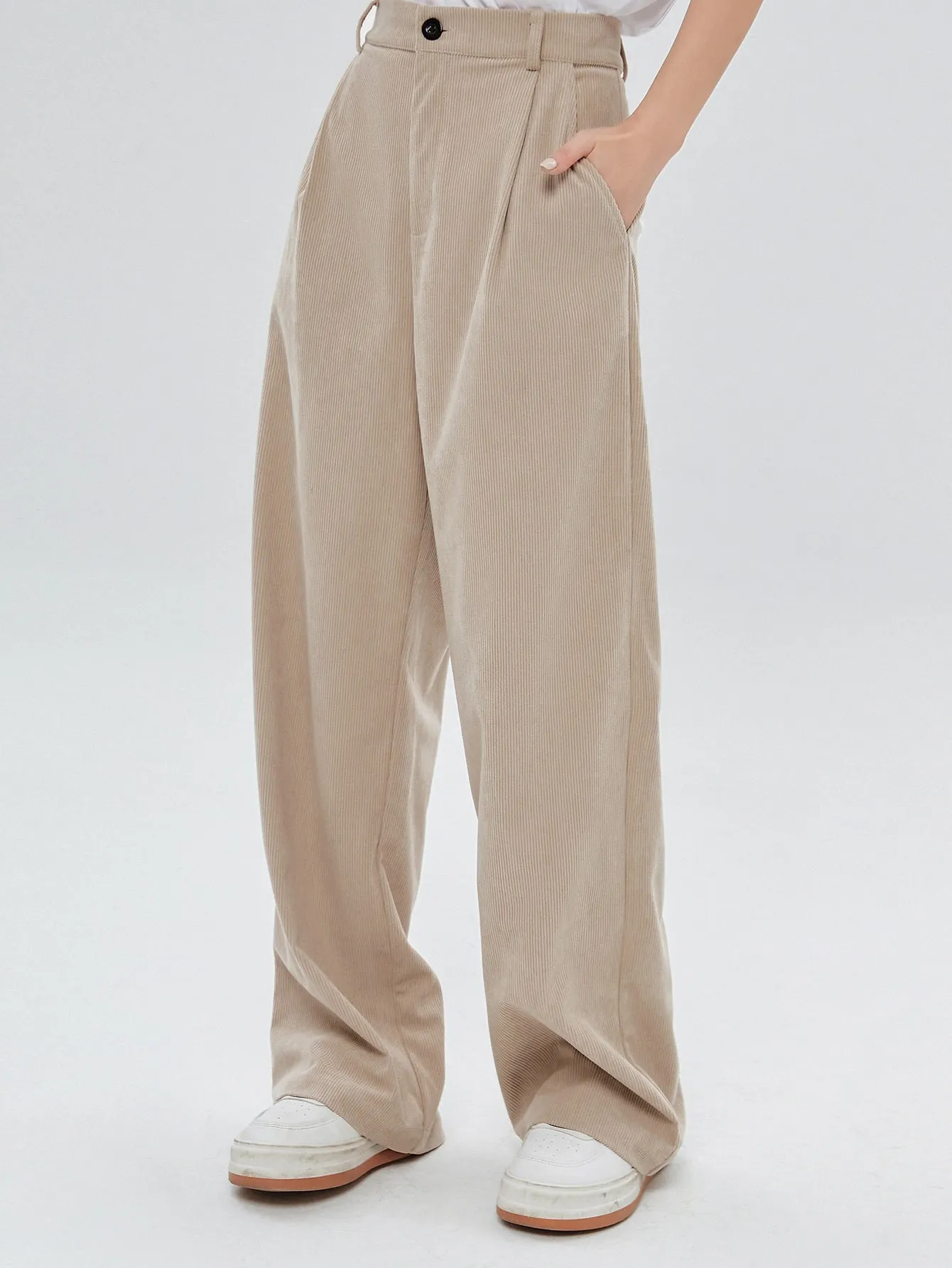 DAZY High Waist Plicated Detail Corduroy Pants