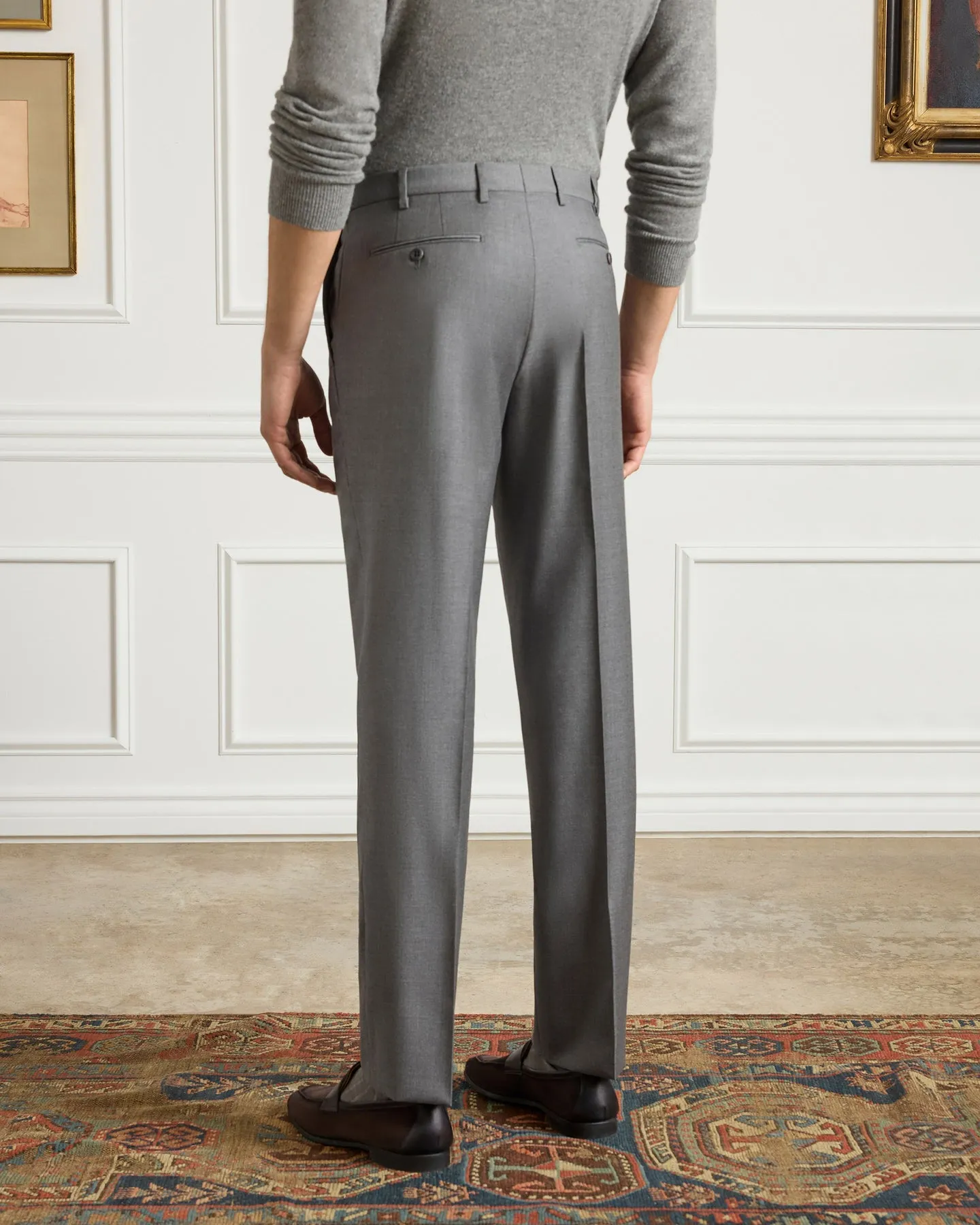 Devon Flat Front Super 110s Wool Serge Trouser in Light Grey (Modern Full Fit) by Zanella