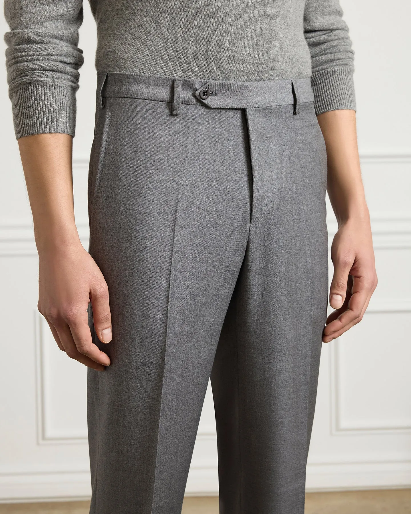 Devon Flat Front Super 110s Wool Serge Trouser in Light Grey (Modern Full Fit) by Zanella