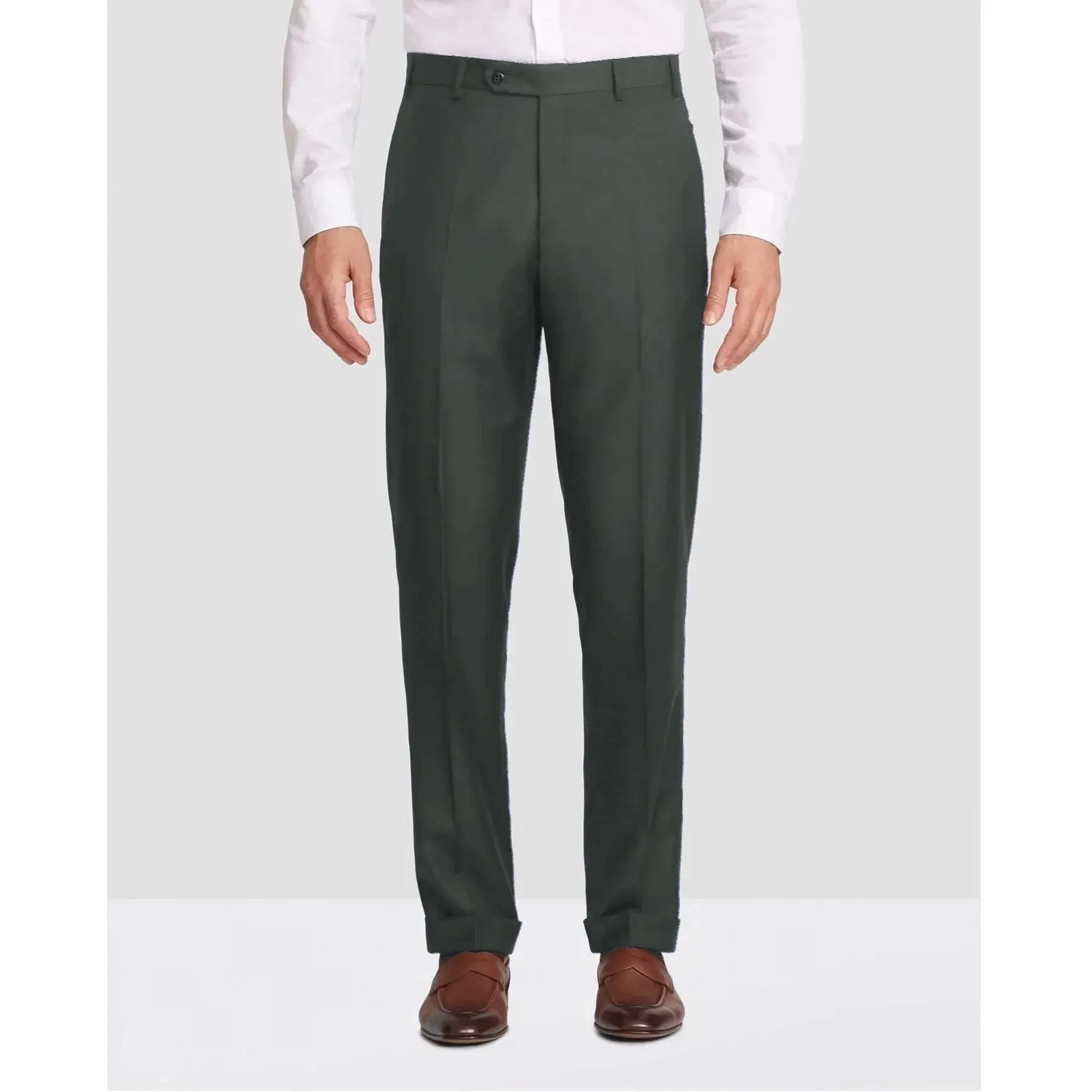 Devon Flat Front Super 110s Wool Serge Trouser in Medium Green, Size 36 (Modern Full Fit) by Zanella