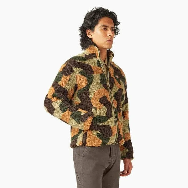 Dickies Relaxed Fit High Pile Fleece Camo Jacket Imperial Green