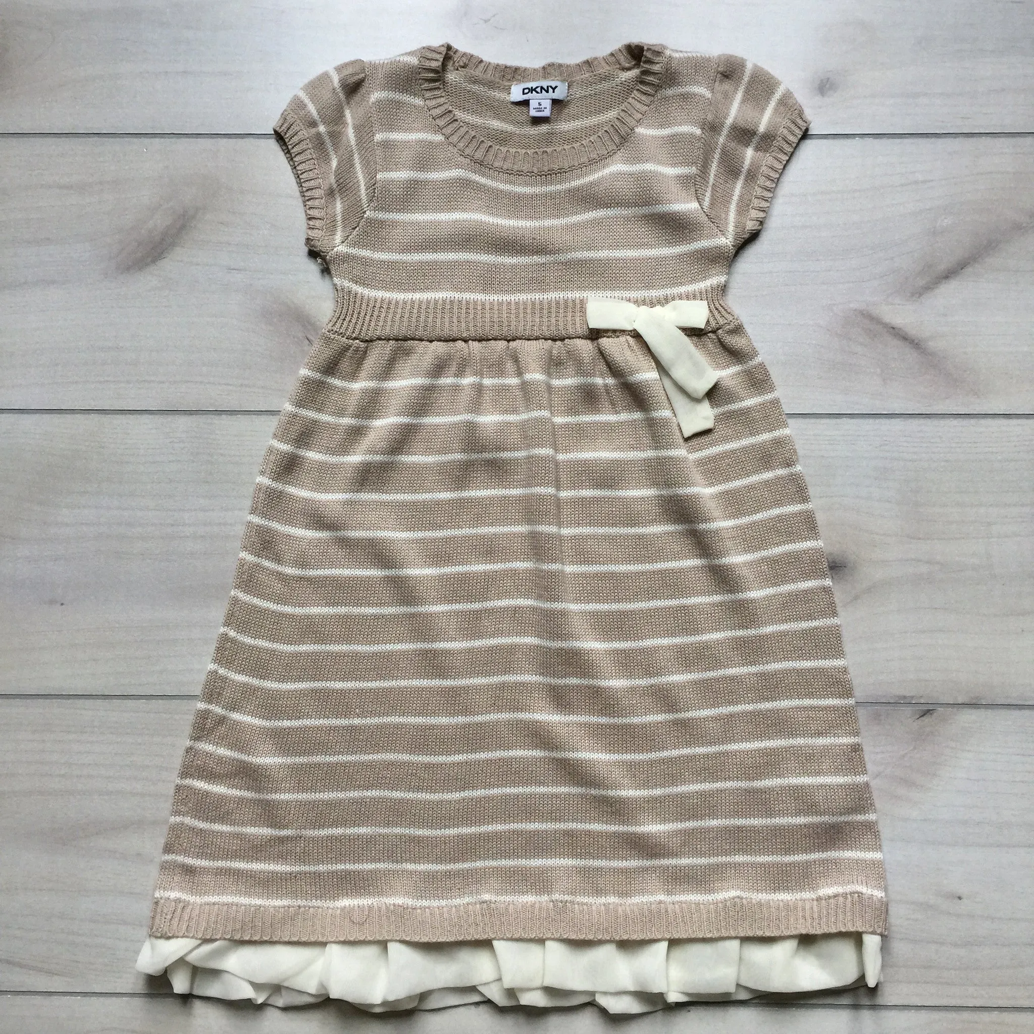 DKNY Tan Striped Sweater Dress