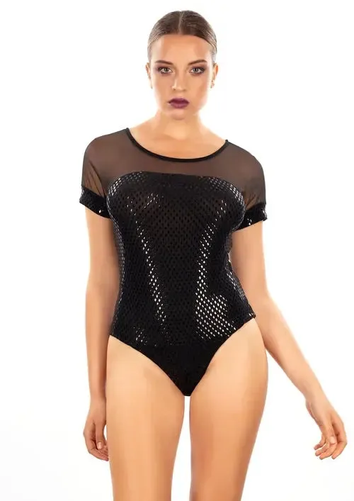 EGI Luxe Shimmering Black Lurex Bodysuit - Italian Elegance Redefined