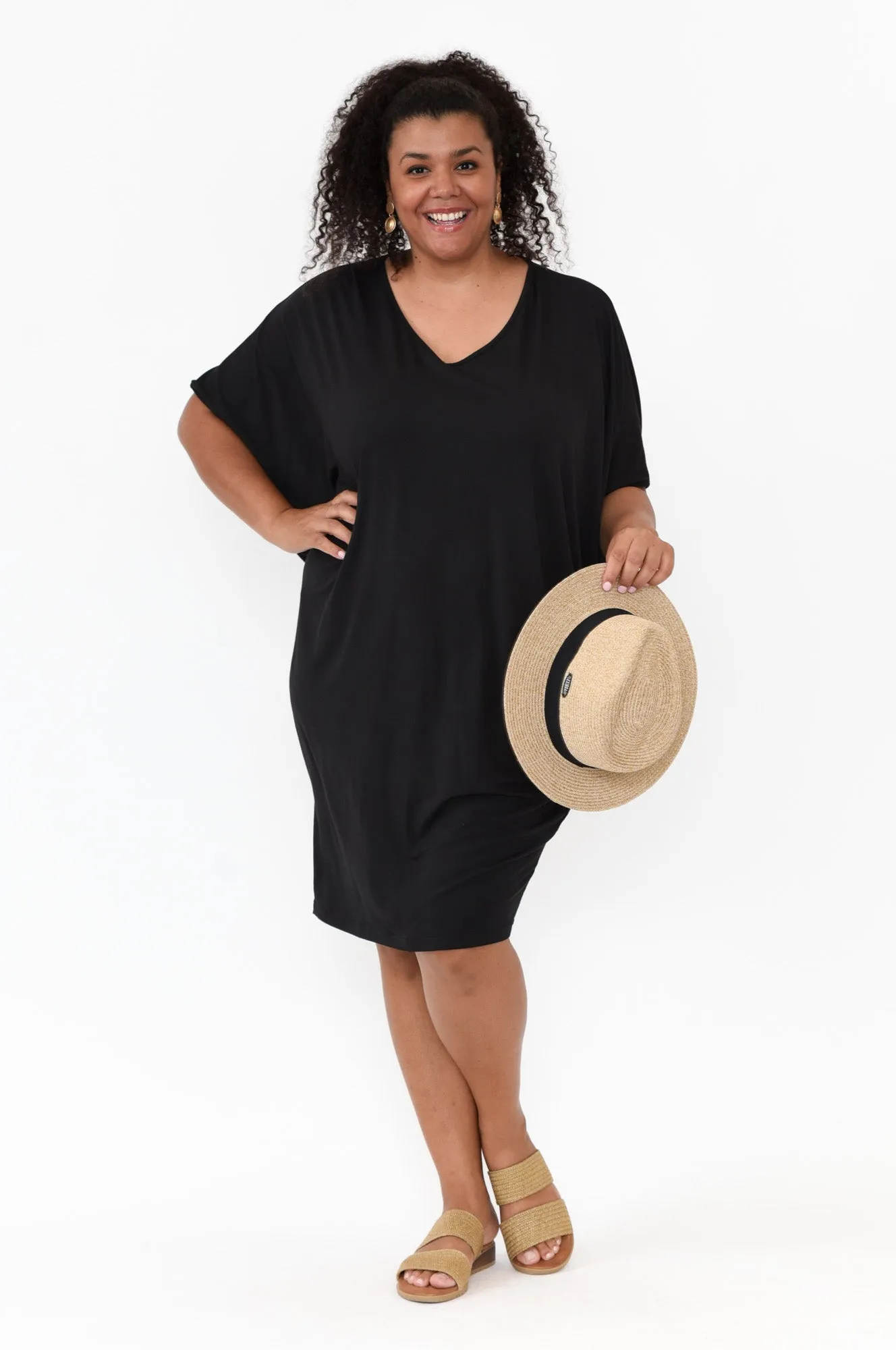 Freya Black Bamboo Batwing Dress