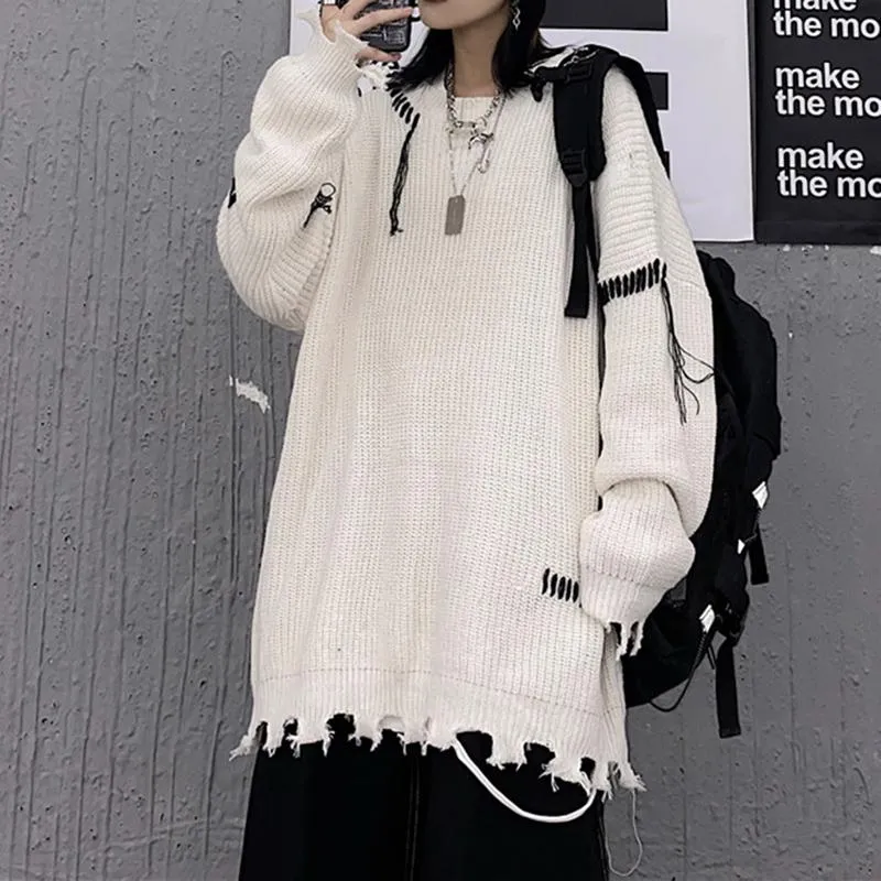 Fringe Ripped Grunge Style Knit Loose Sweater