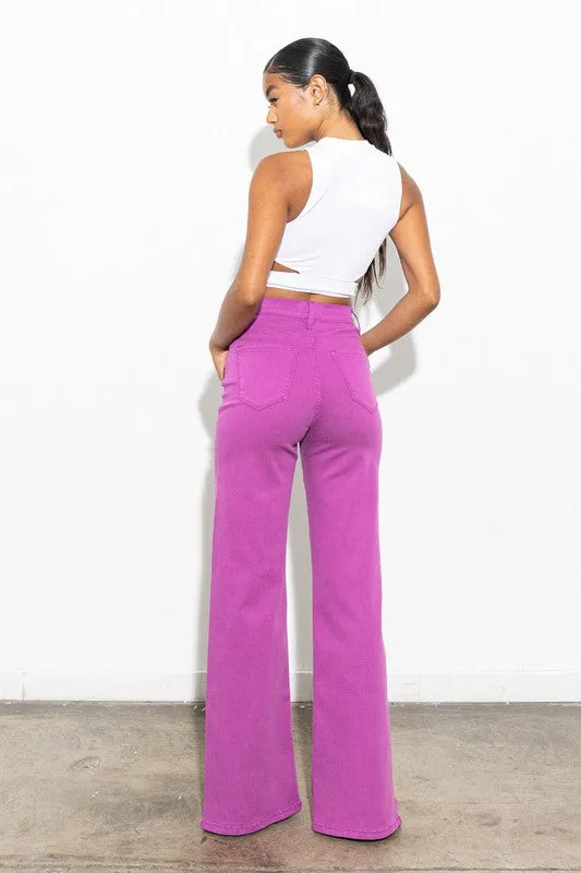 FRONT SLIT WIDE LEG TENCEL PANTS