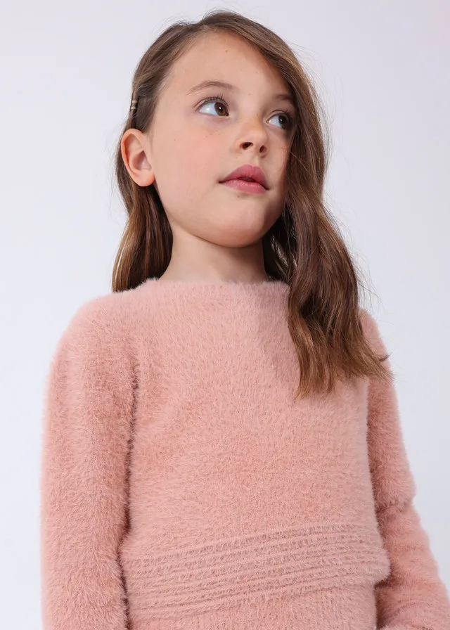 Girls Pink Fluffy Knit Sweater